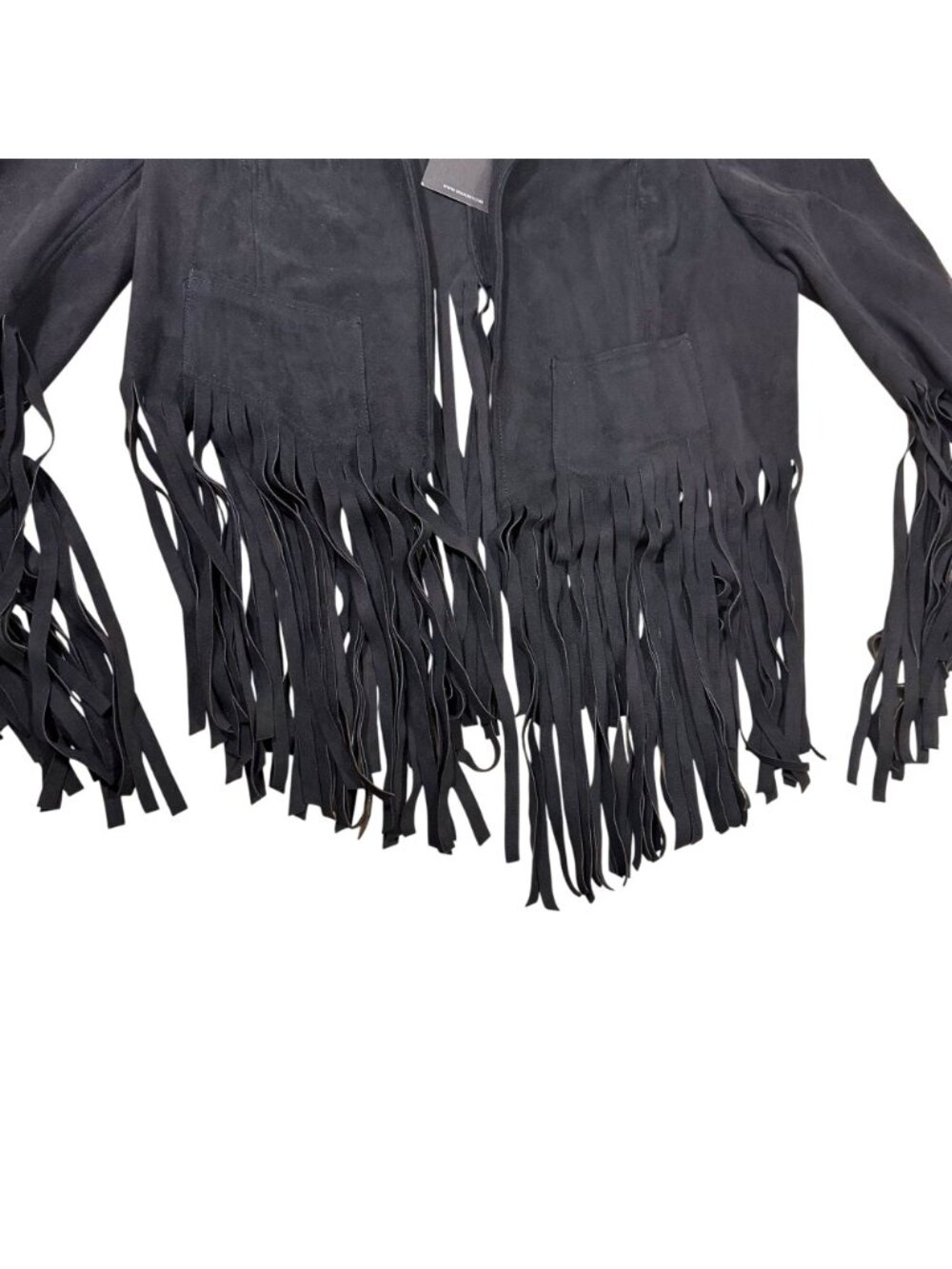NWT Vakko Sport Women’s Large Black Fringe Faux Suede Open Front Bolero Jacket - Picture 6 of 11